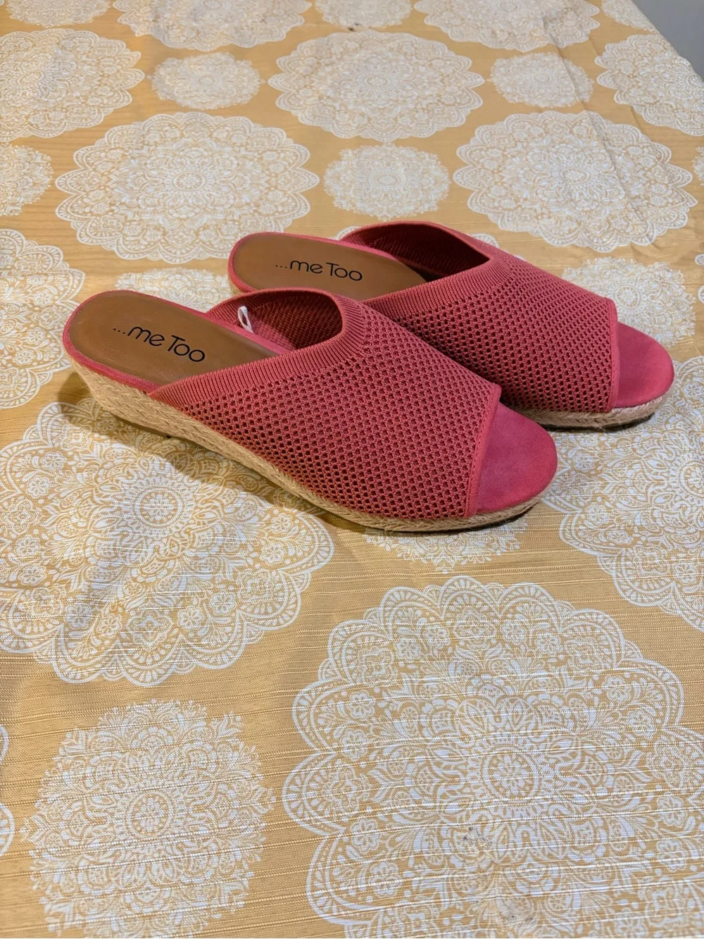 Me Too Coral Pink Mesh Wedge Slide Sandals